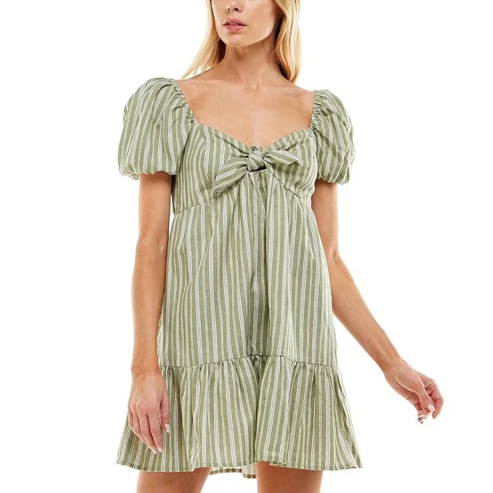 Speechless Junior's Striped Babydoll Dress Green Size Large