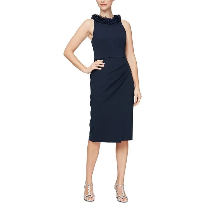 Alex & Eve Women's Floral Neck Sheath Dress Blue Size 6