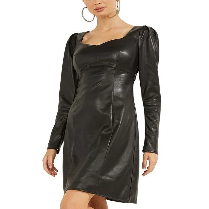 GUESS Women's Elena Faux Leather Mini Dress Black Size Small