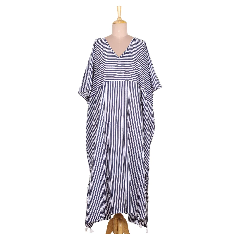 Novica Handmade Delhi Stripe Cotton Caftan Dress