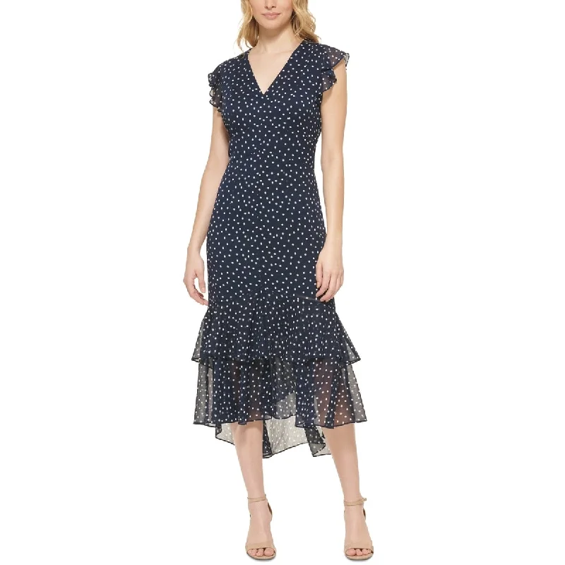 Tommy Hilfiger Women's Polka Dot High Low Midi Dress Blue Size 4Petite - 4P