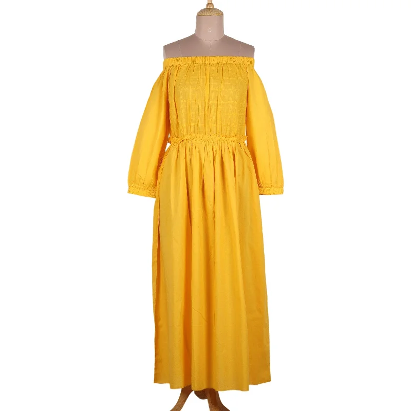 Novica Handmade Marigold Muse Cotton Off-Shoulder Maxi Dress