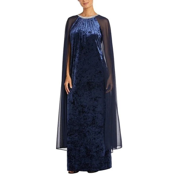 R & M Richards Women's Sheer Overlay Velvet Gown Blue Size 14