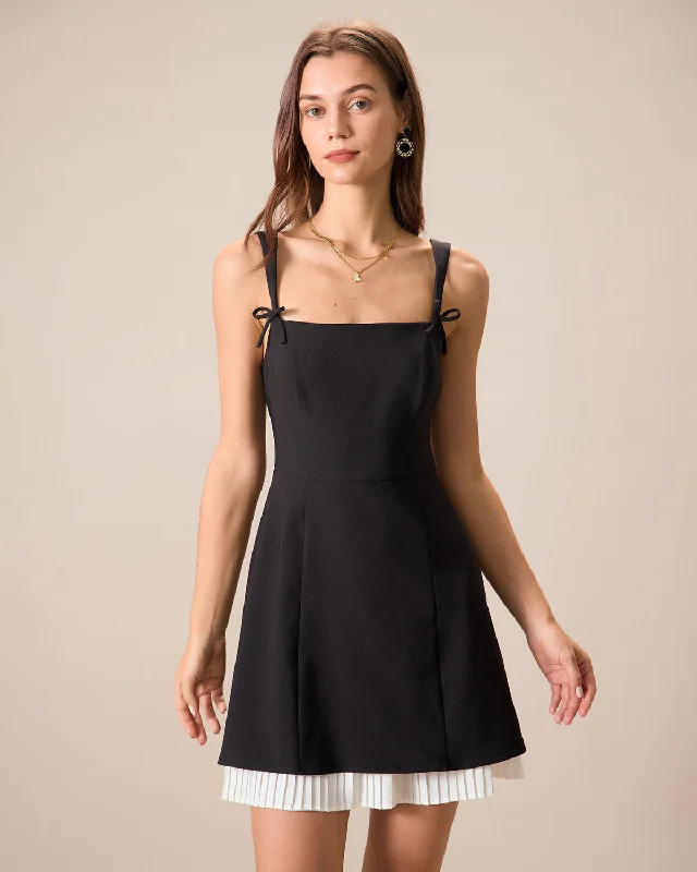 Black Contrasting Bowknot Slip Mini Dress