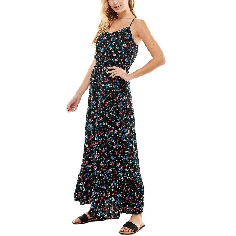 Kingston Grey Junior's Printed Crisscross Maxi Dress Black Size X-Small