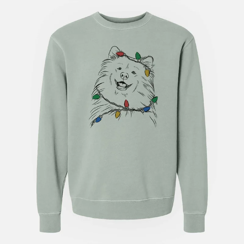 Christmas Lights Tillie the Samoyed - Unisex Pigment Dyed Crew Sweatshirt