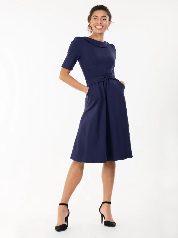 Jackie-O Fit & Flare Midi Dress (Navy)