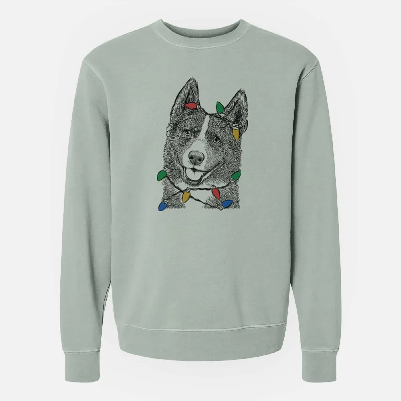 Christmas Lights Tosca the Karelian Bear Dog - Unisex Pigment Dyed Crew Sweatshirt