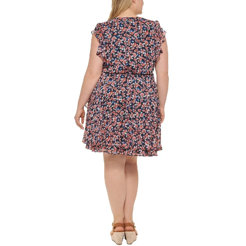 Tommy Hilfiger Women's Gansett Floral Chiffon Dress Blue Size 14W