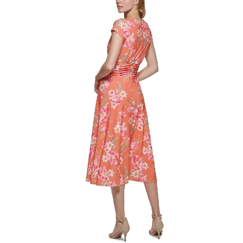 Vince Camuto Women's Floral Twist Front Midi Dress Orange Size 8