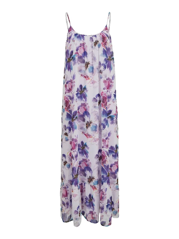 Vievery Floral Maxi Dress (Purple)