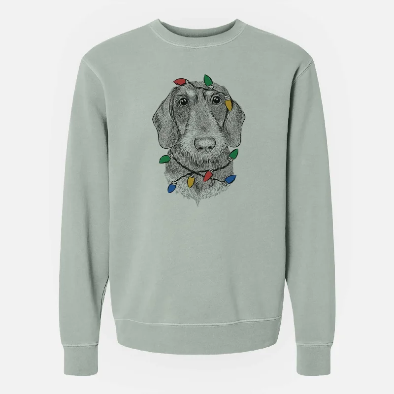 Christmas Lights Truman the Wirehaired Dachshund - Unisex Pigment Dyed Crew Sweatshirt