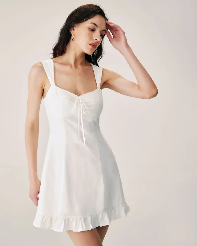 White Jacquard Sweetheart Neck Slip Mini Dress