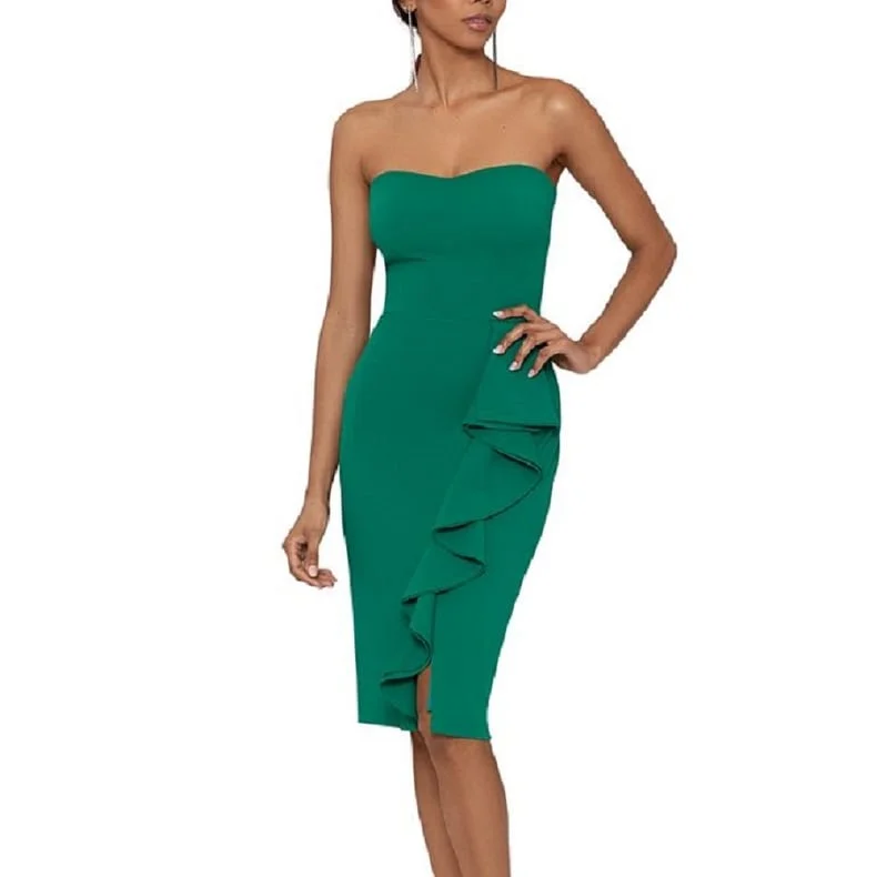 Betsy & Adam Women's Strapless Ruffled Dress Green Size 2