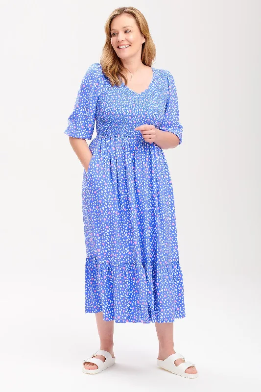 Magdalene Midi Dress | Animal Love Hearts (Blue)