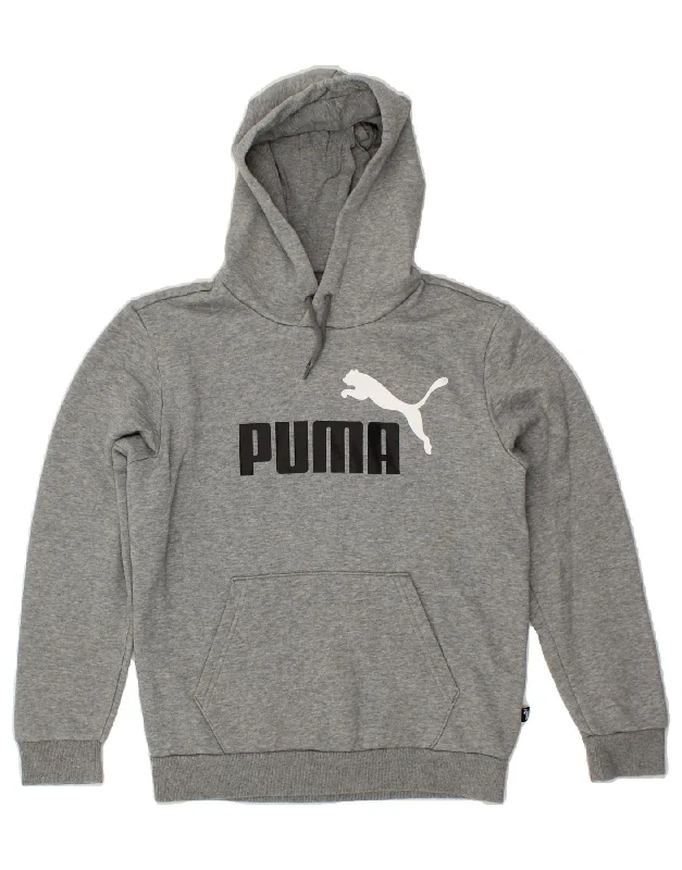 PUMA Womens Graphic Hoodie Jumper UK 6 XS Grey Cotton