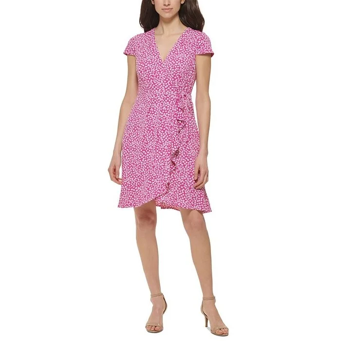 Jessica Howard Women's V Neck Faux Wrap Dress Pink Size 6