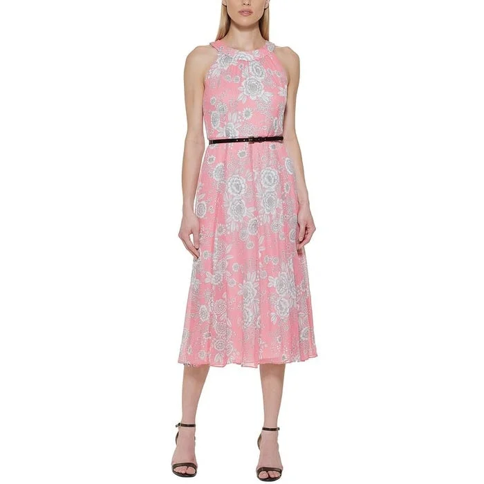 Tommy Hilfiger Women's Floral Print Halter Midi Dress Pink Size 8