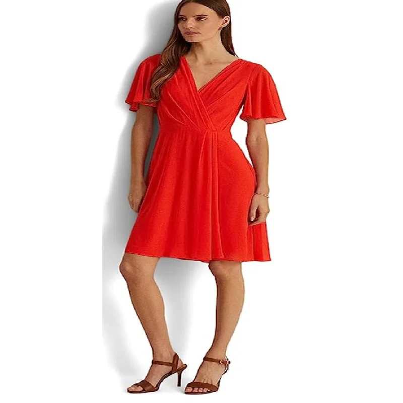 Ralph Lauren Women's Flutter Sleeve Georgette Dress Red Size 12