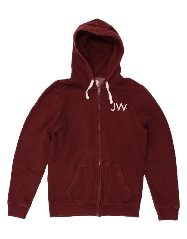 JACK WILLS Mens Graphic Zip Hoodie Sweater Small Maroon Cotton