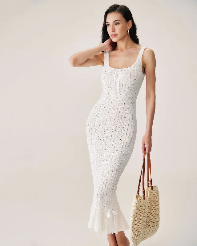 White Mermaid Knit Maxi Dress