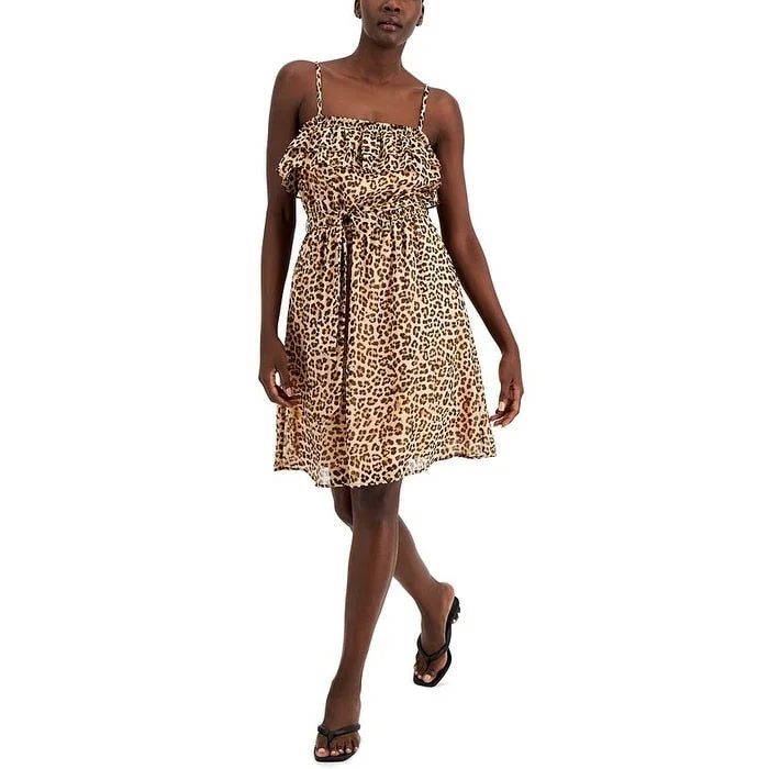 Inc International Concept Women's Cheetah Print Spaghetti Strap Mini Dress Gray Size X-Small