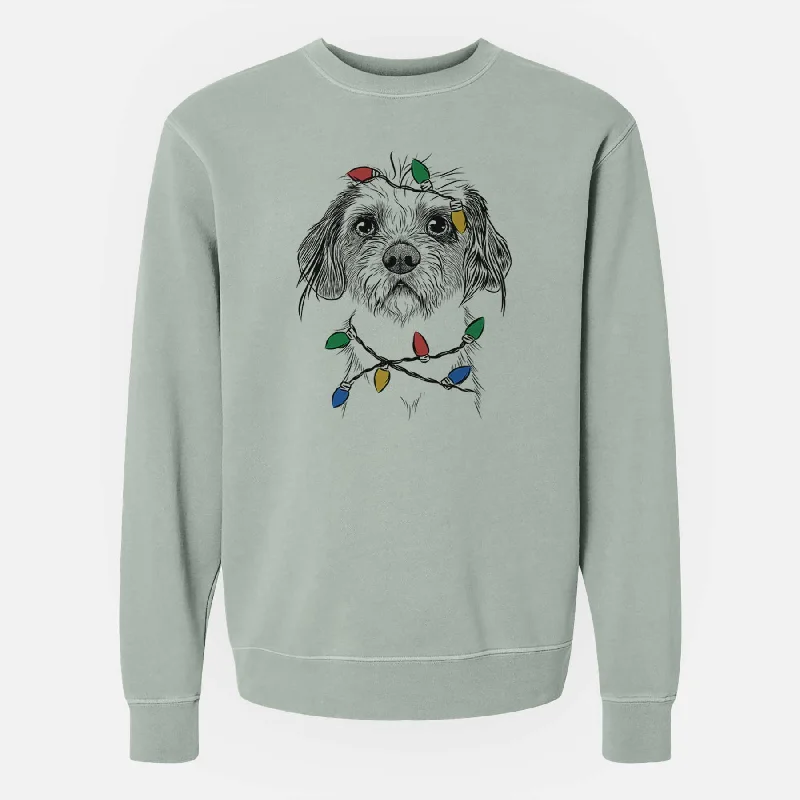 Christmas Lights Tiny Tucker the Mixed Breed - Unisex Pigment Dyed Crew Sweatshirt