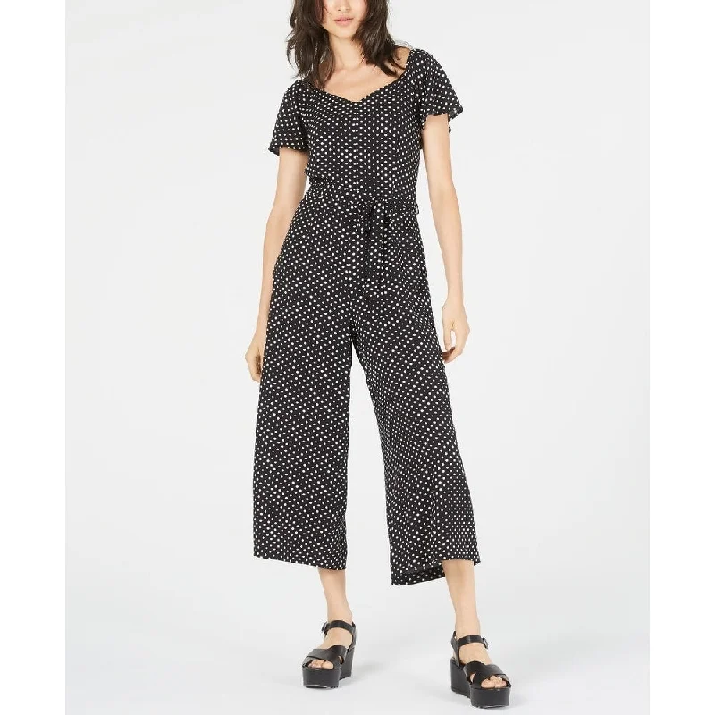 Monteau Women's Polka Dot Cropped Jumpsuit Black Size PM