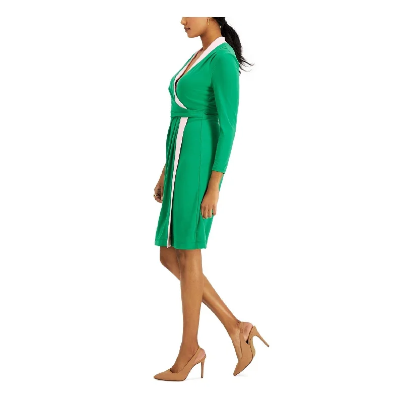 Kasper Women's Colorblocked Faux Wrap Sheath Dress Green Size Small