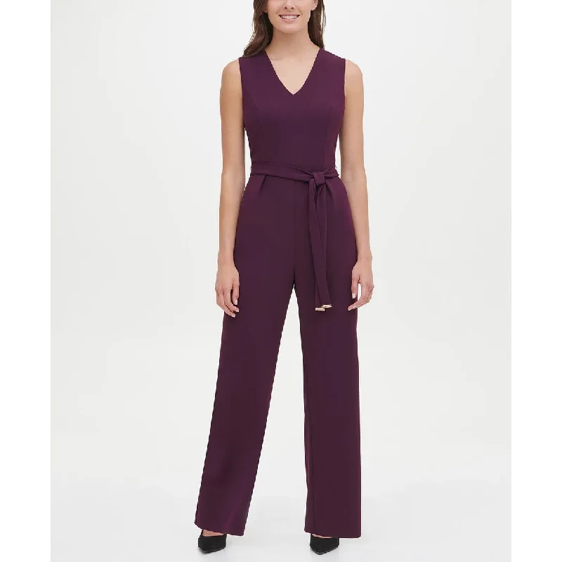 Tommy Hilfiger Women's Belted V-Neck Jumpsuit Purple Size 8