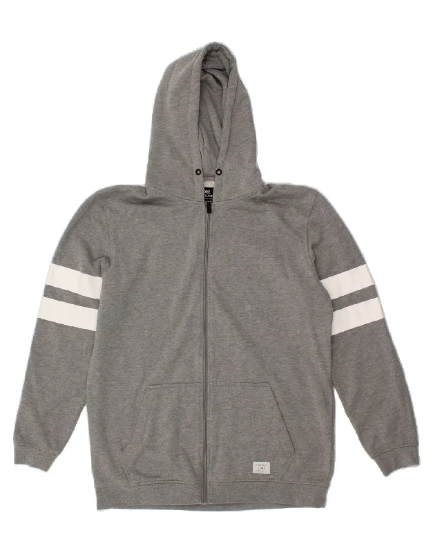 JACK & JONES Mens Zip Hoodie Sweater XL Grey Striped Polyester