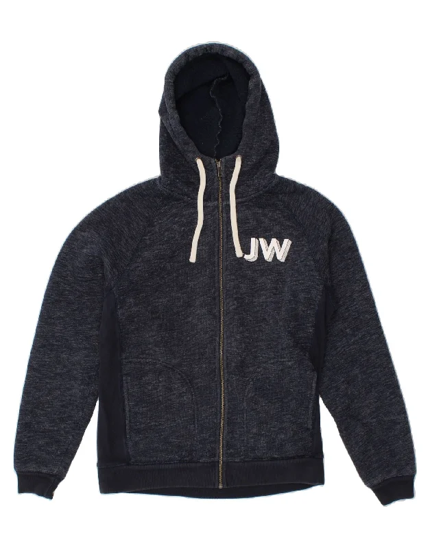 JACK WILLS Mens Graphic Zip Hoodie Sweater Large Navy Blue Cotton