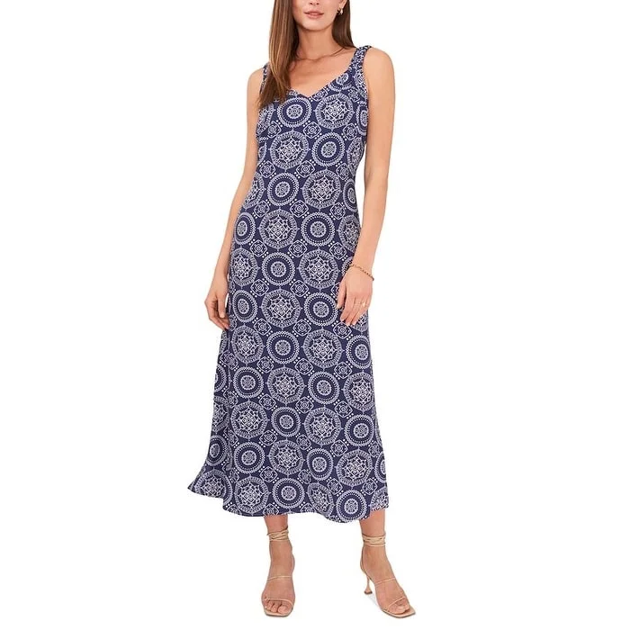 Vince Camuto Women's Printed Sleeveless Midi Dress Blue Size Medium