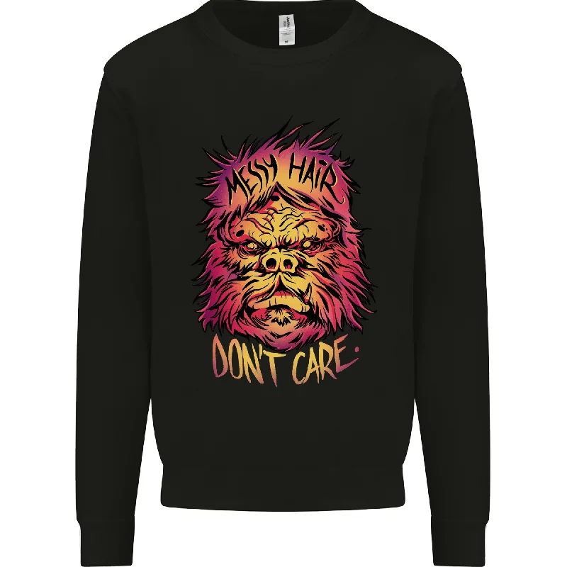 Bigfoot Messy Hair Don't Care Funny Mens Sweatshirt Jumper