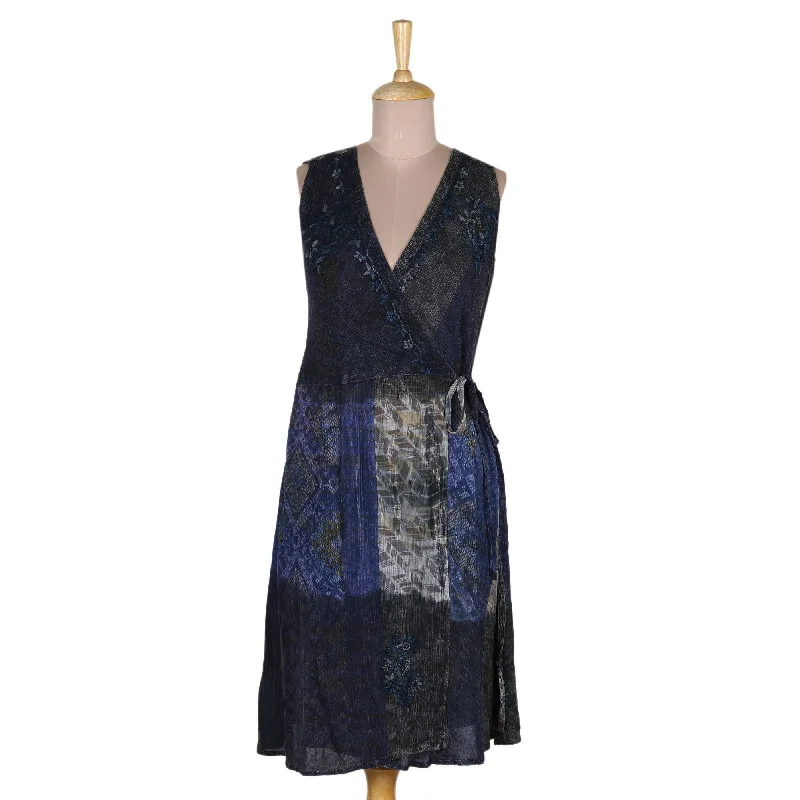 NOVICA Blue Fusion Rayon wrap dress