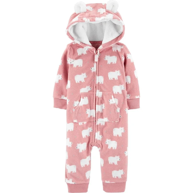 Carter's Girl's Bear Fleece Hooded Playsuit Jumpsuits Pink Size -18M - 18 Months