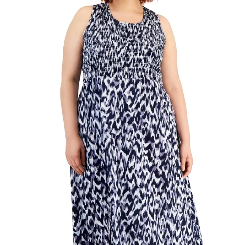 Calvin Klein Women's Smocked Maxi Dress Blue Size 1X