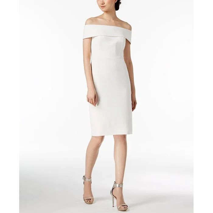 Calvin Klein Women's Off The Shoulder Sheath Dress White Size 10Petite - 10 Petite