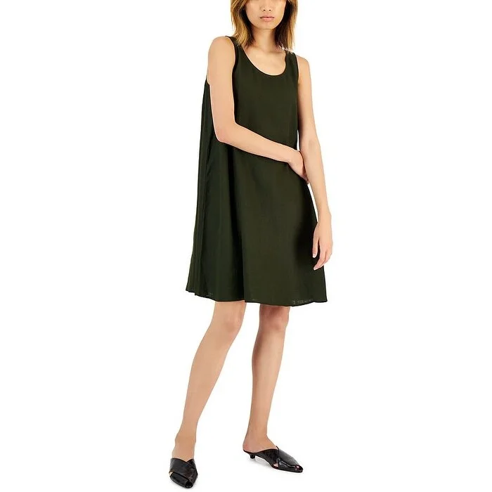 Eileen Fisher Women's Organic Linen Scoop Neck Dress Green Size XX-Small