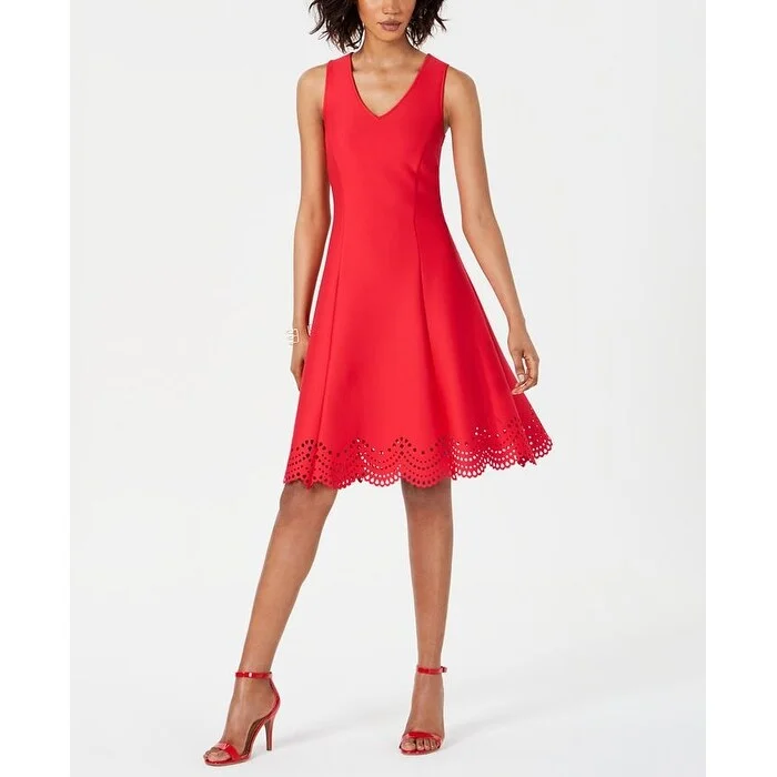 Donna Ricco Women's Cocktail Dress Laser Cut V Neck Size 12