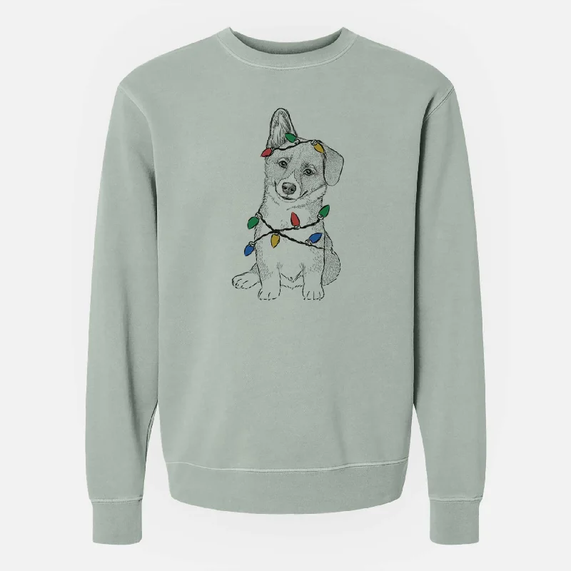 Christmas Lights Toby the Corgi Puppy - Unisex Pigment Dyed Crew Sweatshirt