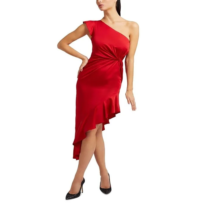 GUESS Women's Ava One Shoulder Asymmetrical Dress Red Size 4