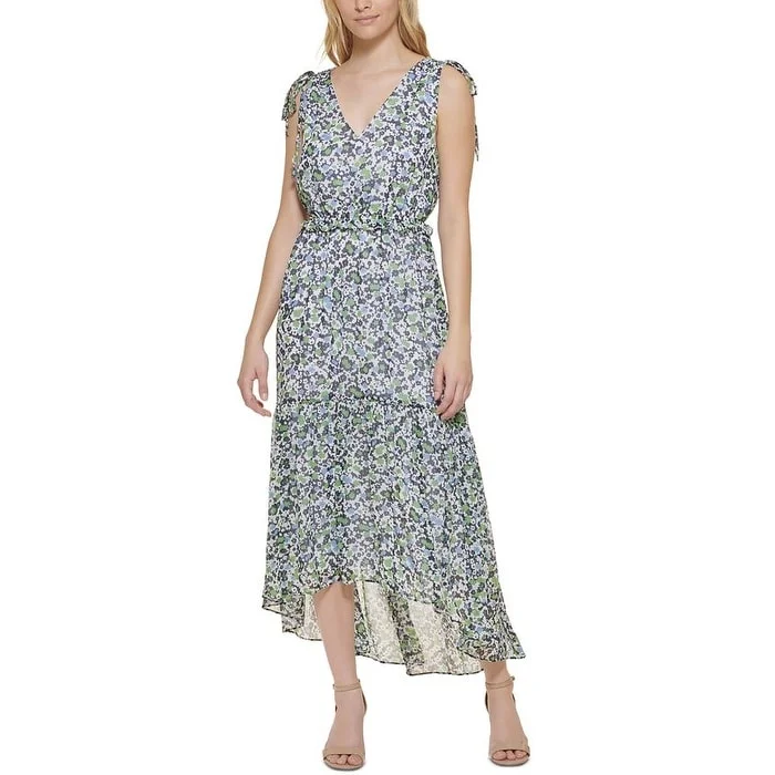 Tommy Hilfiger Women's Floral Prin High Low Maxi Dress Blue Size 6