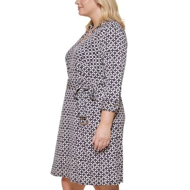 Tommy Hilfiger Women's Geo Print Jersey Shirtdress Blue Size 14W