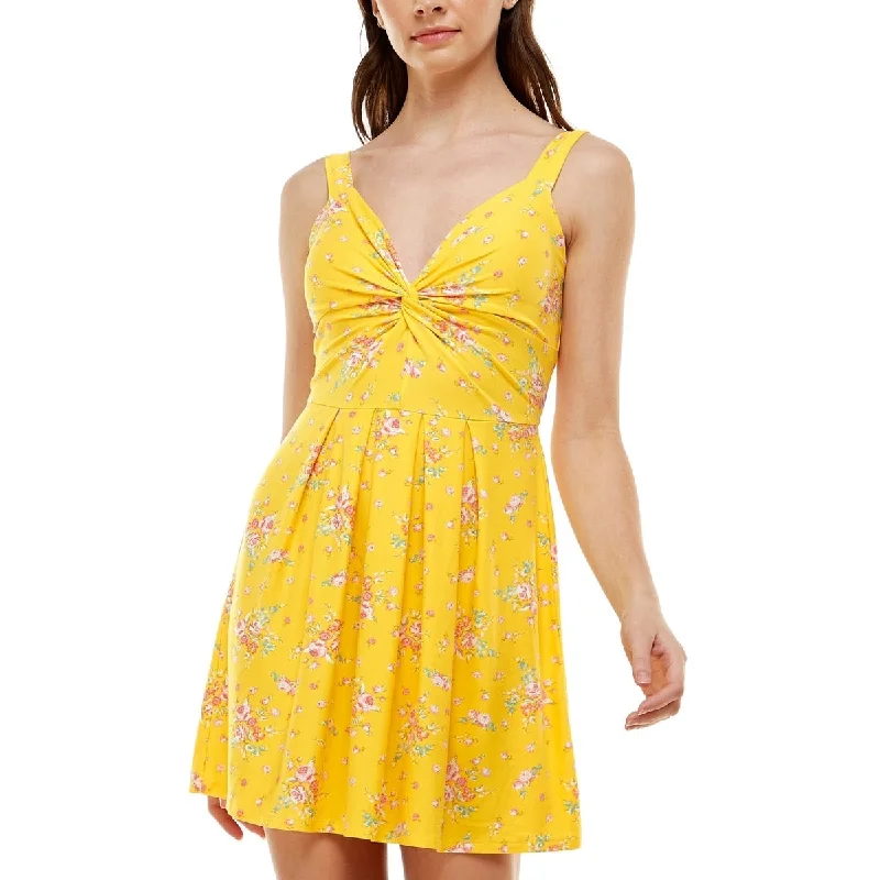 Planet Gold Junior's Floral Print Smocked Back Dress Yellow Size Small