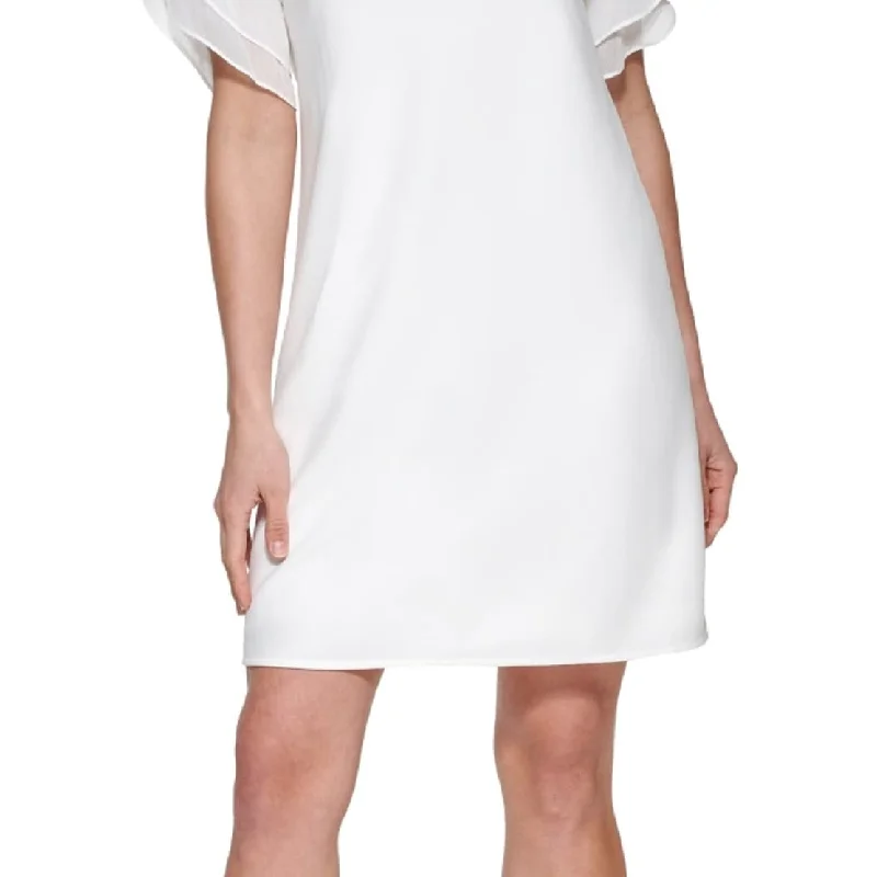 Dkny Women's Chiffon Trim Shift Dress White Size 6