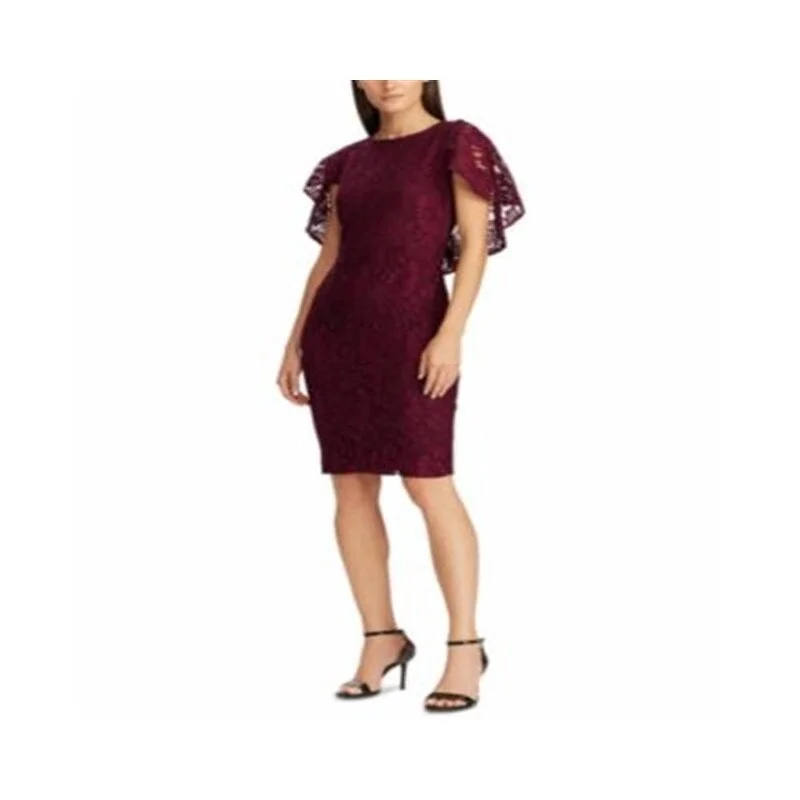 Ralph Lauren Women's Cape Overlay Lace Dress Maroon Size 12