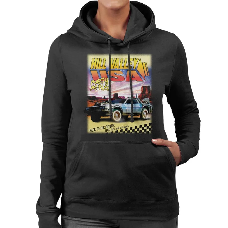 Back to the Future Delorean Hill Valley USA Marty Mcfly Women's Hooded Sweatshirt