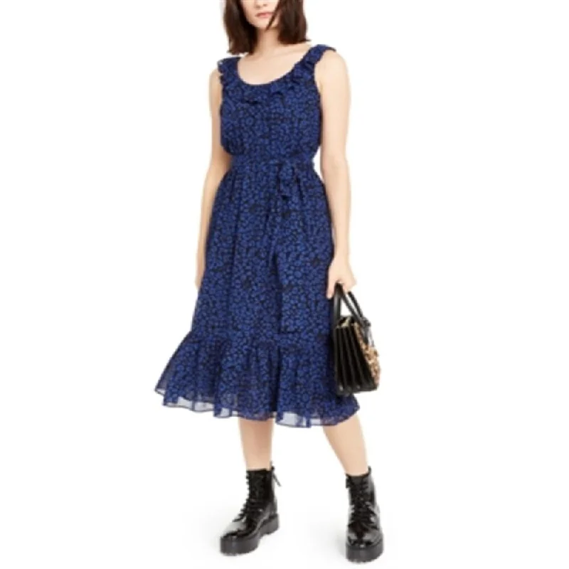 Michael Kors Women's Ruffle-Trim Dress Navy- Size 2XL