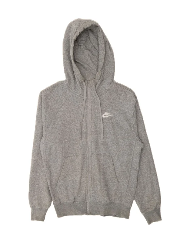 NIKE Womens Oversized Zip Hoodie Sweater UK 6 XS Grey Cotton